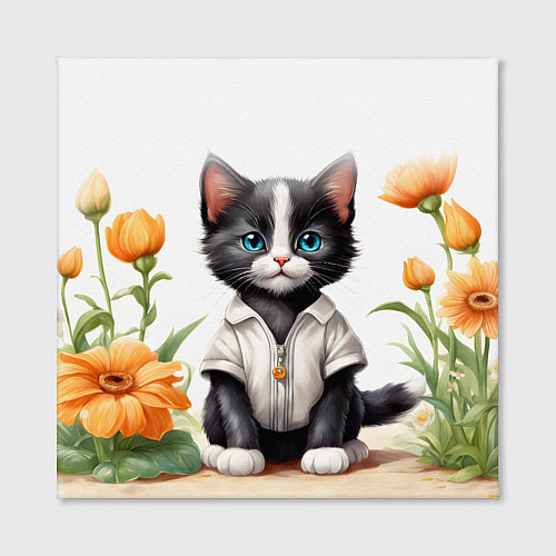 Картина квадратная Котенок на цветочной поляне / 3D-принт – фото 2