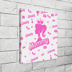 Холст квадратный Мамочка - силуэт барби: паттерн розовый на белом ф, цвет: 3D-принт — фото 2