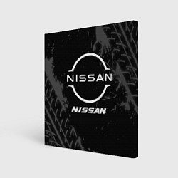 Холст квадратный Nissan speed на темном фоне со следами шин, цвет: 3D-принт