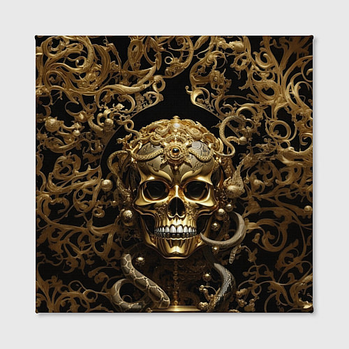 Картина квадратная Золотой череп с украшениями / 3D-принт – фото 2