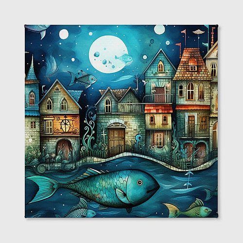 Картина квадратная Сказочные рыбовы в стиле фолк-арт» / 3D-принт – фото 2