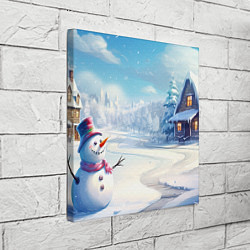 Холст квадратный Новогодний пейзаж снеговик, цвет: 3D-принт — фото 2