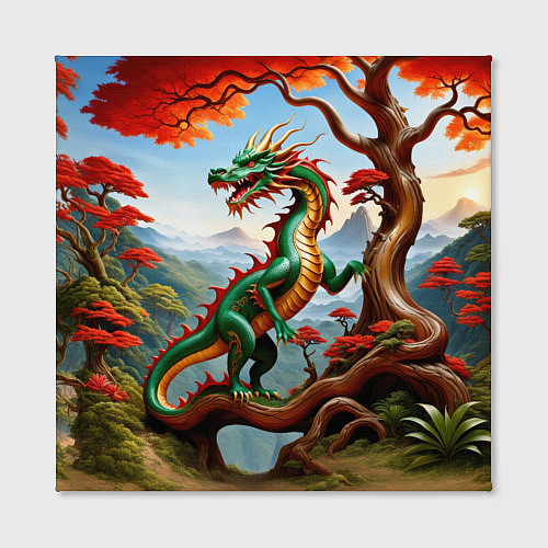 Картина квадратная Зеленый деревянный дракон / 3D-принт – фото 2