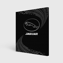 Холст квадратный Jaguar speed на темном фоне со следами шин, цвет: 3D-принт