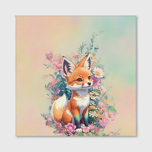 Картина квадратная Милый лисёнок в цветах / 3D-принт – фото 2