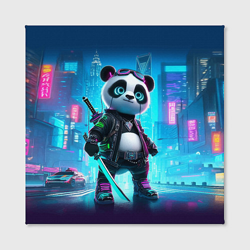 Картина квадратная Панда кибер самурай в ночном Нью-Йорке / 3D-принт – фото 2