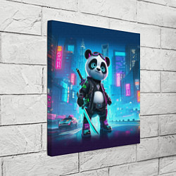 Холст квадратный Панда кибер самурай в ночном Нью-Йорке, цвет: 3D-принт — фото 2