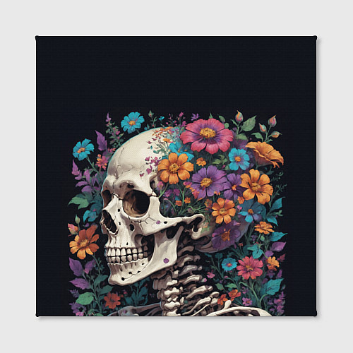 Картина квадратная Скелет среди цветов / 3D-принт – фото 2