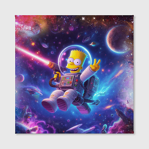 Картина квадратная Барт Симпсон с лазерным пистолетом в космосе / 3D-принт – фото 2