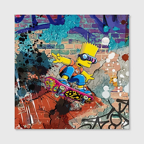 Картина квадратная Барт Симпсон на скейтборде на фоне стены с граффит / 3D-принт – фото 2