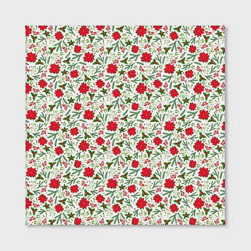 Картина квадратная Красная пуансеттия с листьями / 3D-принт – фото 2