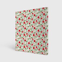 Холст квадратный Красная пуансеттия с листьями, цвет: 3D-принт