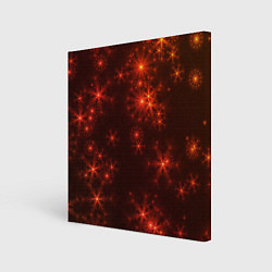 Холст квадратный Абстрактные светящиеся красно оранжевые снежинки, цвет: 3D-принт