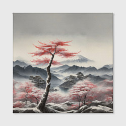 Холст квадратный Высокое дерево и гора Фудзияма, цвет: 3D-принт — фото 2