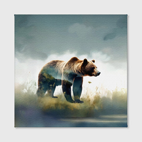 Картина квадратная Минималистичный пейзаж с медведем акварель / 3D-принт – фото 2