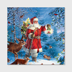 Холст квадратный Дед Мороз в лесу с животными, цвет: 3D-принт — фото 2