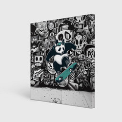 Холст квадратный Скейтбордист панда на фоне граффити, цвет: 3D-принт