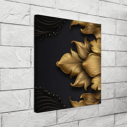 Холст квадратный Золотые объемные листья на черном фоне, цвет: 3D-принт — фото 2