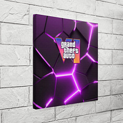 Холст квадратный GTA 6 лого на фоне разлома фиолетовых плит, цвет: 3D-принт — фото 2