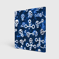 Холст квадратный Белые черепки и кости на синем, цвет: 3D-принт