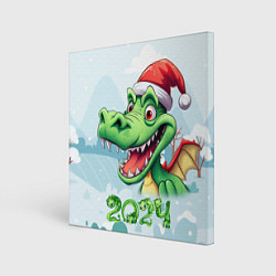 Холст квадратный Зеленый счастливый дракон новогодний, цвет: 3D-принт