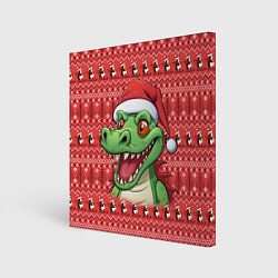 Холст квадратный Зеленый дракон на красном новогоднем фоне, цвет: 3D-принт
