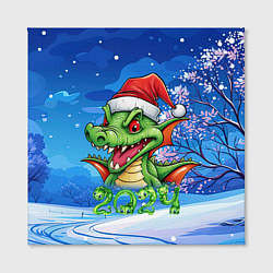 Холст квадратный Зеленый дракон в зимнем парке, цвет: 3D-принт — фото 2
