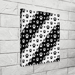 Холст квадратный Следы от лап - чёрно белое, цвет: 3D-принт — фото 2