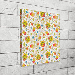 Холст квадратный Хохломская роспись разноцветные цветы на белом фон, цвет: 3D-принт — фото 2