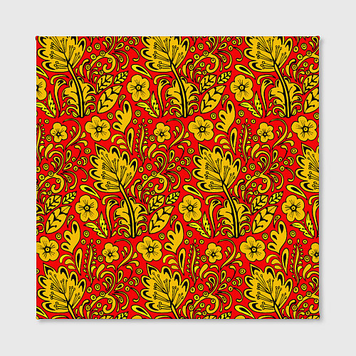 Картина квадратная Хохломская роспись золотистые цветы на красном фон / 3D-принт – фото 2