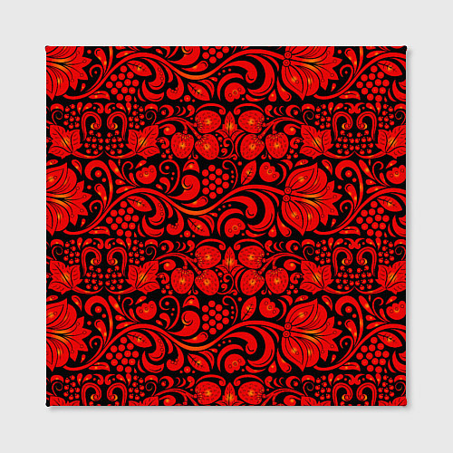 Картина квадратная Хохломская роспись красные цветы и ягоды на чёрном / 3D-принт – фото 2