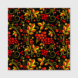 Холст квадратный Хохломская роспись золотистые листья чёрном фоне, цвет: 3D-принт — фото 2