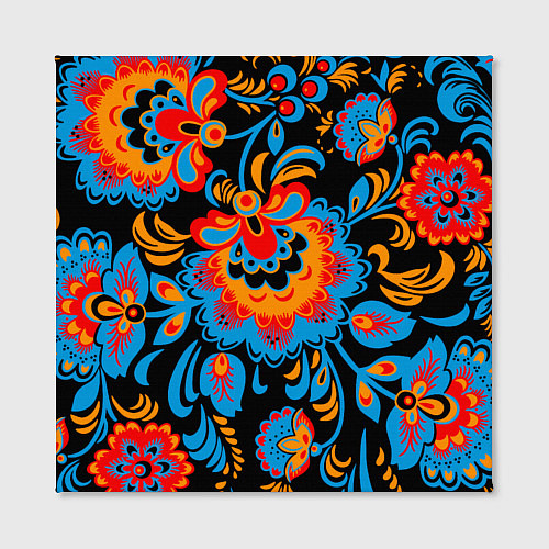 Картина квадратная Хохломская роспись разноцветные цветы на чёроном ф / 3D-принт – фото 2