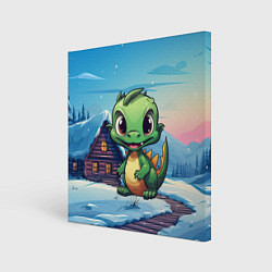 Холст квадратный Маленький счастливый зеленый новогодний дракон, цвет: 3D-принт