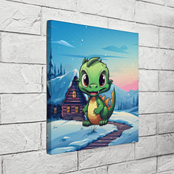 Холст квадратный Маленький счастливый зеленый новогодний дракон, цвет: 3D-принт — фото 2