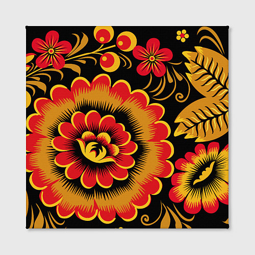 Картина квадратная Хохломская роспись красно-жёлтые цветы на чёрном ф / 3D-принт – фото 2