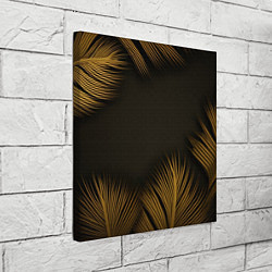 Холст квадратный Тонкие золотые листья на черном фоне, цвет: 3D-принт — фото 2