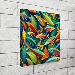 Холст квадратный Стая пестрых рыбок паттерн, цвет: 3D-принт — фото 2