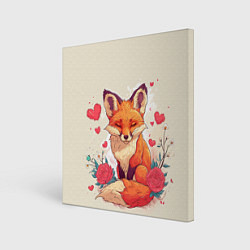 Холст квадратный Влюбленная лисичка в сердечках, цвет: 3D-принт