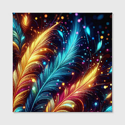 Холст квадратный Неоновые разноцветные перья, цвет: 3D-принт — фото 2