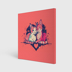 Холст квадратный Влюбленные коты в виде сердца, цвет: 3D-принт