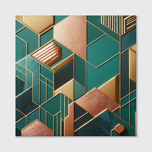 Картина квадратная Арт деко зеленый и золотой узор из геометрических / 3D-принт – фото 2