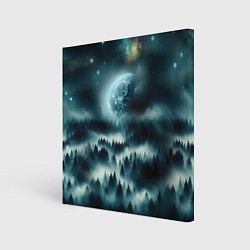 Картина квадратная Луна и туман в лесу