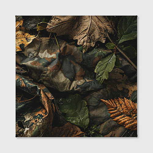 Картина квадратная Реалистичный охотничий камуфляж из ткани и листьев / 3D-принт – фото 2