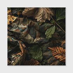 Холст квадратный Реалистичный охотничий камуфляж из ткани и листьев, цвет: 3D-принт — фото 2