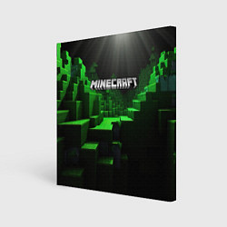 Холст квадратный Minecraft logo зеленые яркие плитки, цвет: 3D-принт
