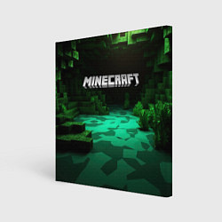 Холст квадратный Minecraft logo зеленый яркий мир, цвет: 3D-принт