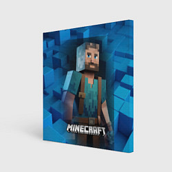 Холст квадратный Minecraft персонаж синий фон, цвет: 3D-принт