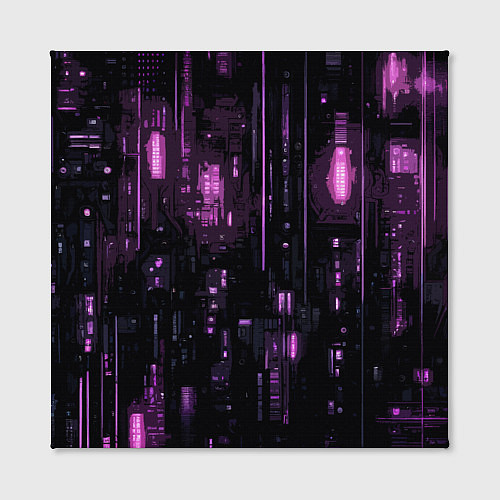 Картина квадратная Киберпанк светящиеся фиолетовые элементы / 3D-принт – фото 2