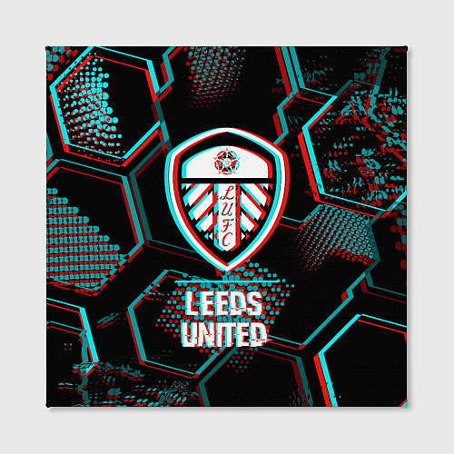 Картина квадратная Leeds United FC в стиле glitch на темном фоне / 3D-принт – фото 2